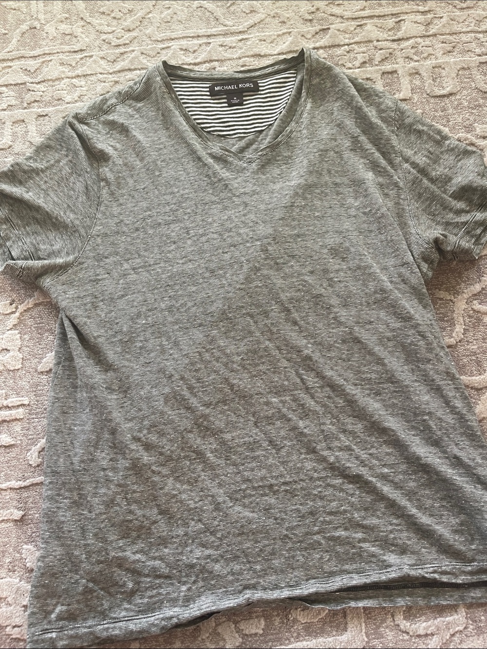 Michael Kors Heather Gray/Green V-Neck Short Sleeve Tee